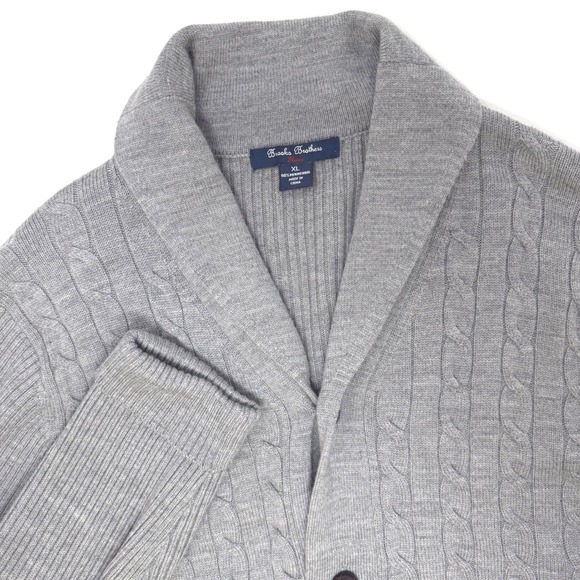 Brooks Brothers Other - Brooks Brothers Fleece Gray 100% Merino Wool Cable Knit Shawl Cardigan Mens XL